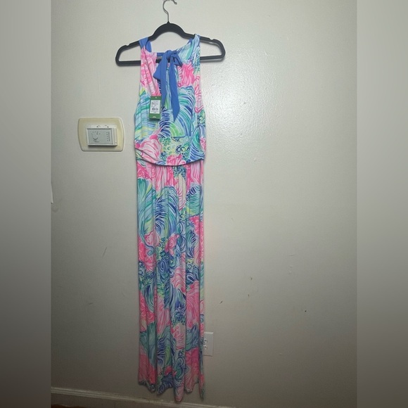New Lilly Pulitzer MARTINA MAXI Halter Long DRESS Beach Please Bow Pink sz M - Picture 7 of 7